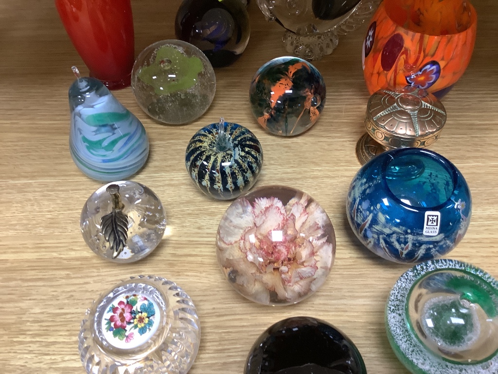 A quantity of paperweights, Studio glass, etc.